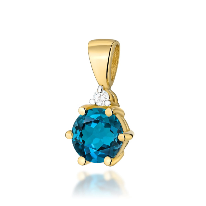 Złota zawieszka topaz London Blue i brylant 0,50ct