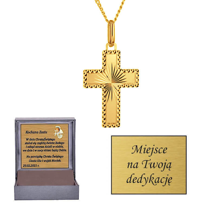 krzyżyk ze złota i dedykacją
