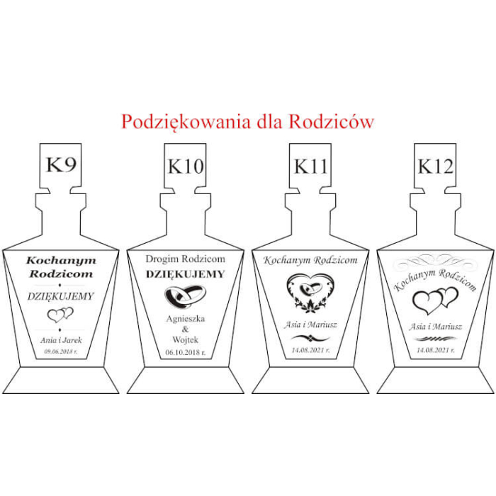 Podziękowania dla rodziców grawerowana karafka na wesele
