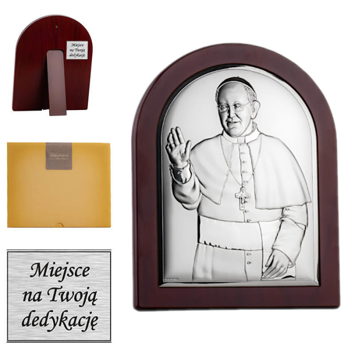 Obrazek srebrny. Papież Franciszek. Dedykacja